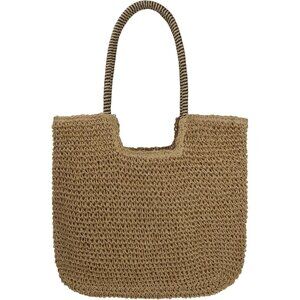 Women's B-brown Large Straw Beach Bag Handmade Woven Shoulder Hobo Tote Handbag